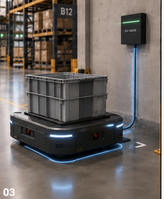Étape 3 — Transfert : l'énergie circule sans contact entre la borne et le robot